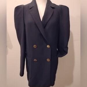 ZARA Wool Blazer Puff Sleeve Black Brass Button Double Breast Black Jacket XS/S